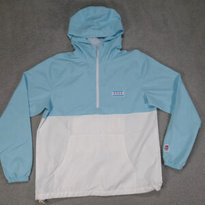 Barstool Sports Windbreaker Mens Medium Pullover Hooded 1/2 Zip Logo Blue White